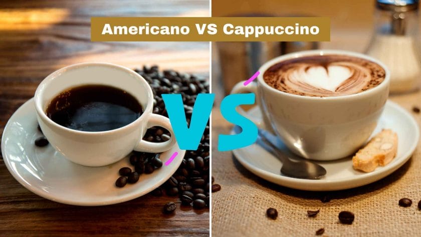 Photo of a cup of Americano and a cup of Cappuccino. Americano VS Cappuccino.