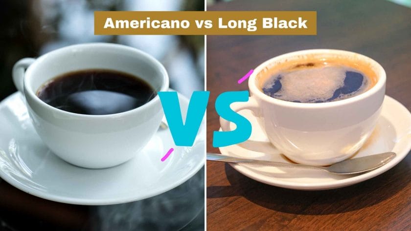 Photo of an americano coffee and a long black coffee side by side. Americano vs Long Black.