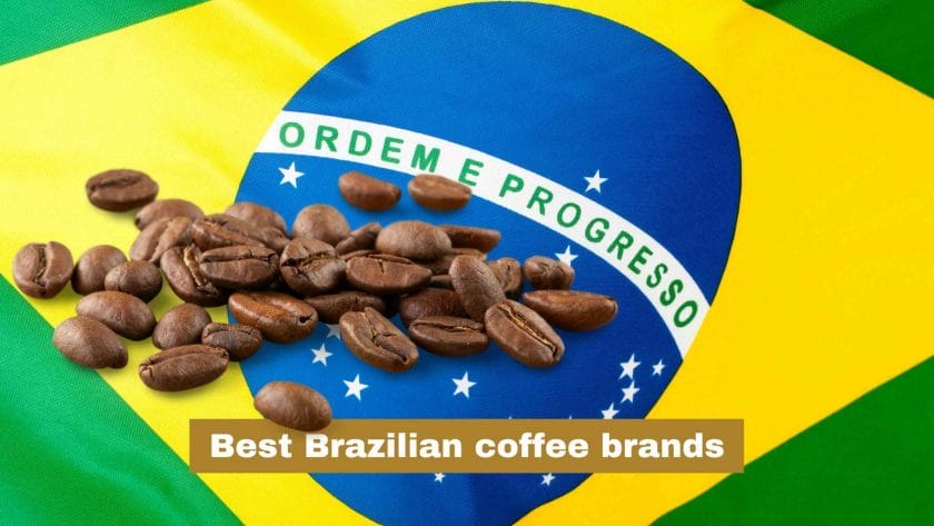 Photo of the Brazilian flag with coffee grounds on top.Best Brazilian coffee brands.