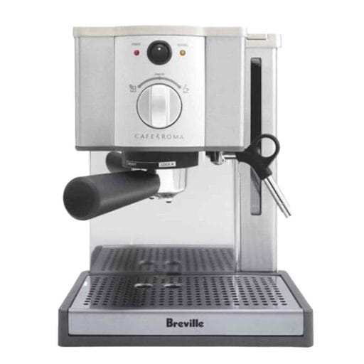 Photo of a silver Breville cafe roma espresso maker.