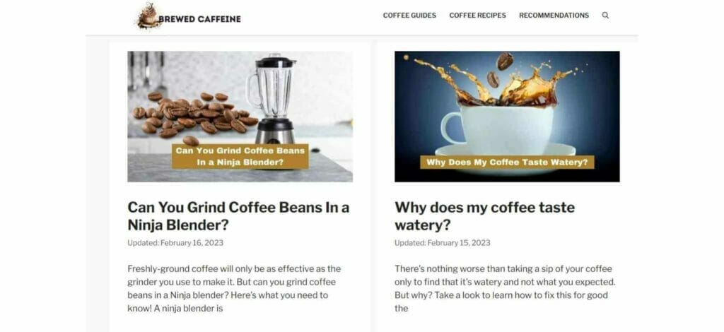 Brewed Caffeine website snapshot