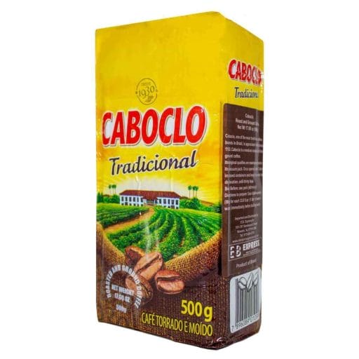 Photo of a yellow and brown package of caboclo coffee