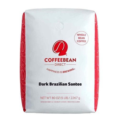 Photo of a white and red coffeebean direct dark Brazilian Santos.
