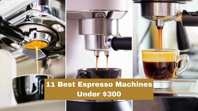 Photo of three different espresso machines pouring coffee into espresso cups. Best espresso machines under 300