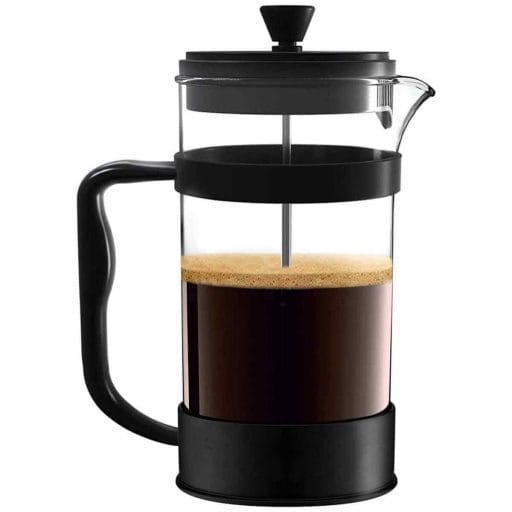 Photo of a french press coffee maker.