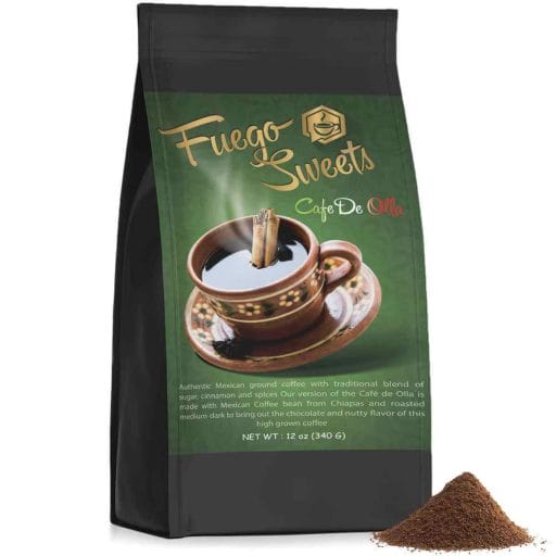 Photo of a green and black package of Fuego Sweets Cinnamon Spiced Cafe De Olla.