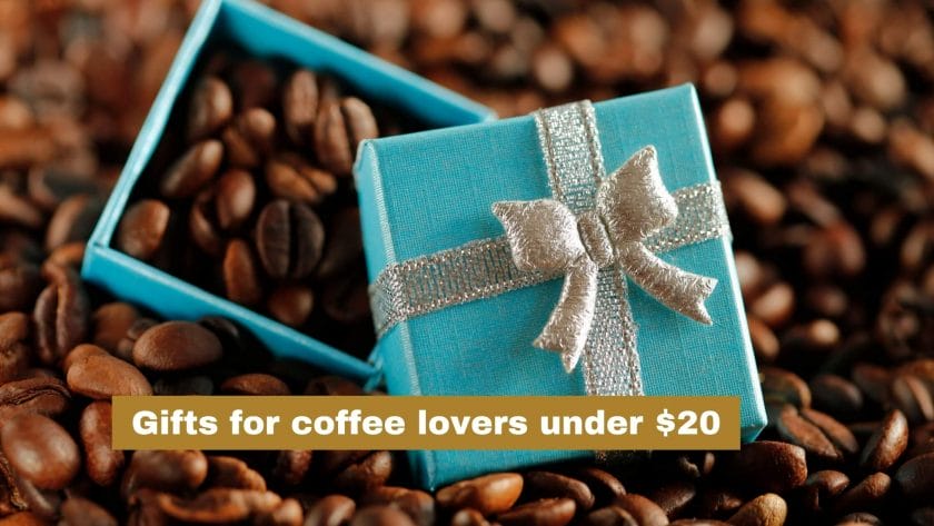 Photo of a blue gift box with coffee inside. Gifts for coffee lovers under $20