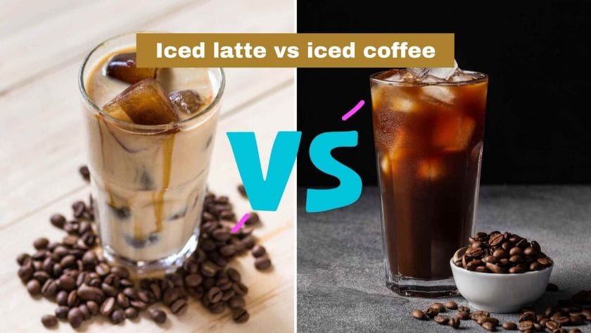 Photo of an iced latte on the left and an iced coffee on the right. Iced latte vs iced coffee