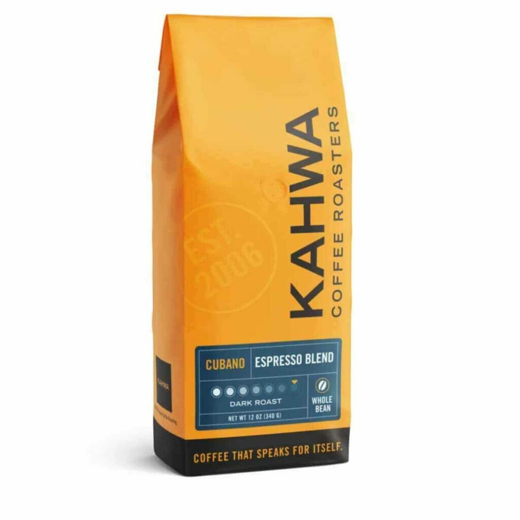 Photo of a yellow package of Kahwa Coffee.