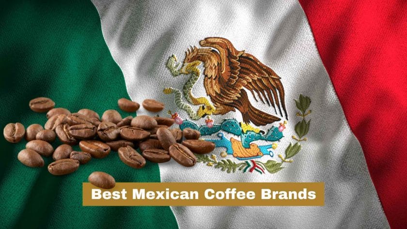 Photo of the Mexican flag with coffee beans on top. Best Mexican coffee brands.