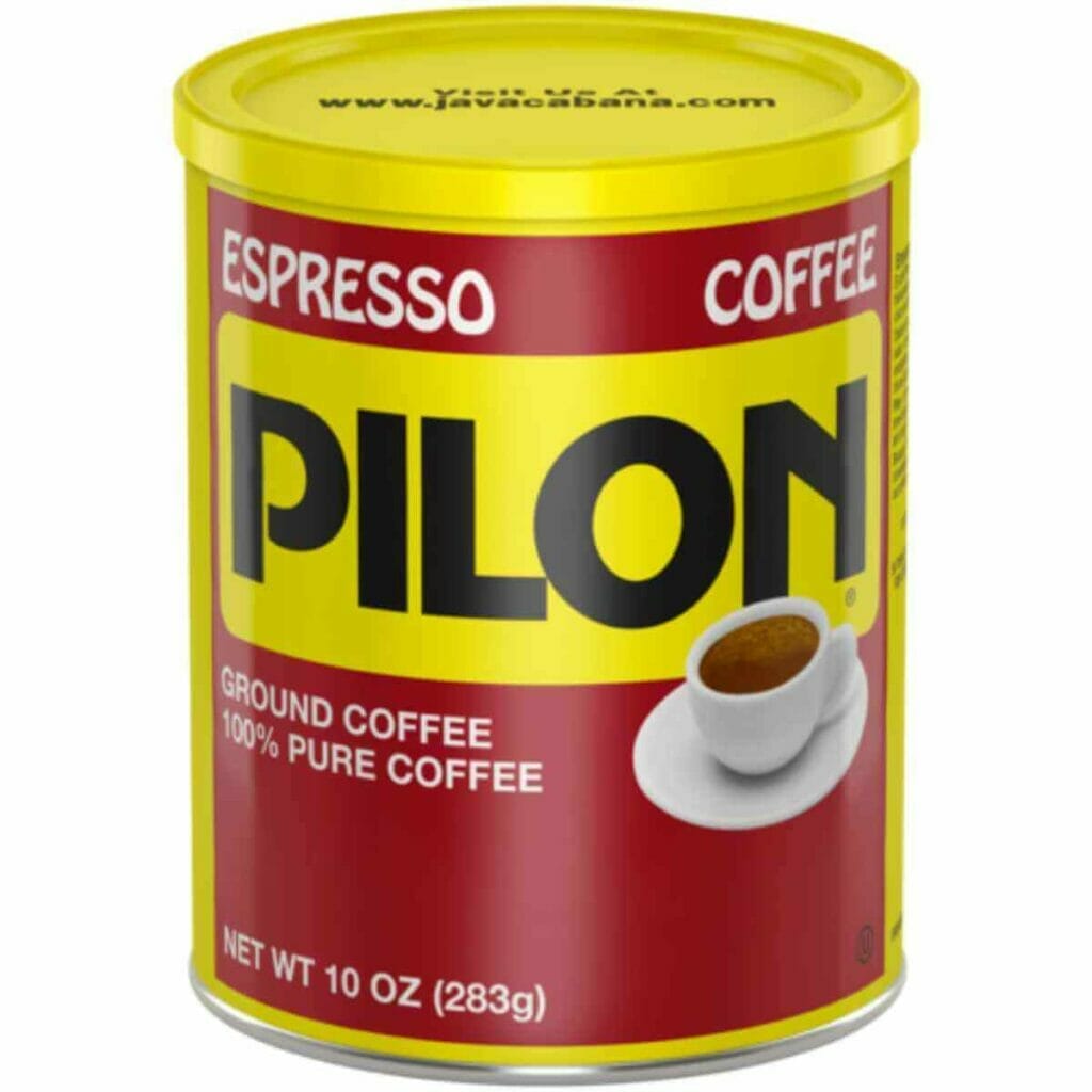 Photo of a yellow and red can of Pilon espresso ground coffee.