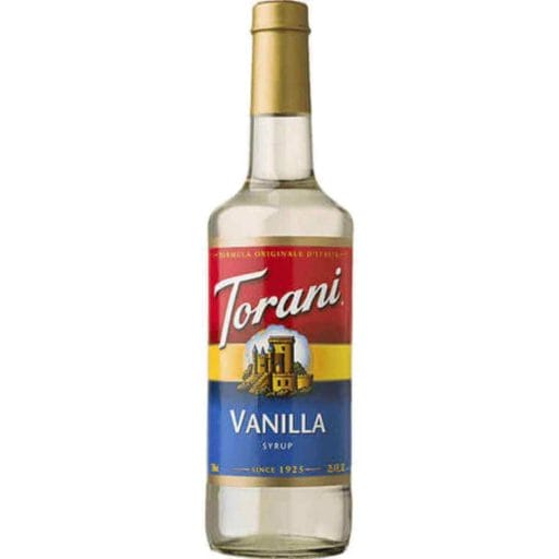 Bottle of Torani vanilla syrup for coffe
