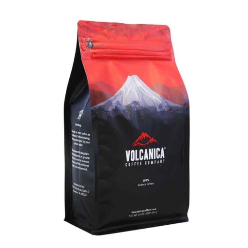 Photo of a package of black and red volcanic Mexican coffee.