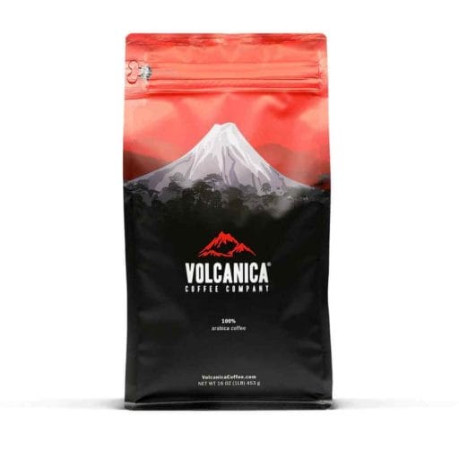 Photo of a black and red package of Volcanica Yellow Bourbon Coffee.