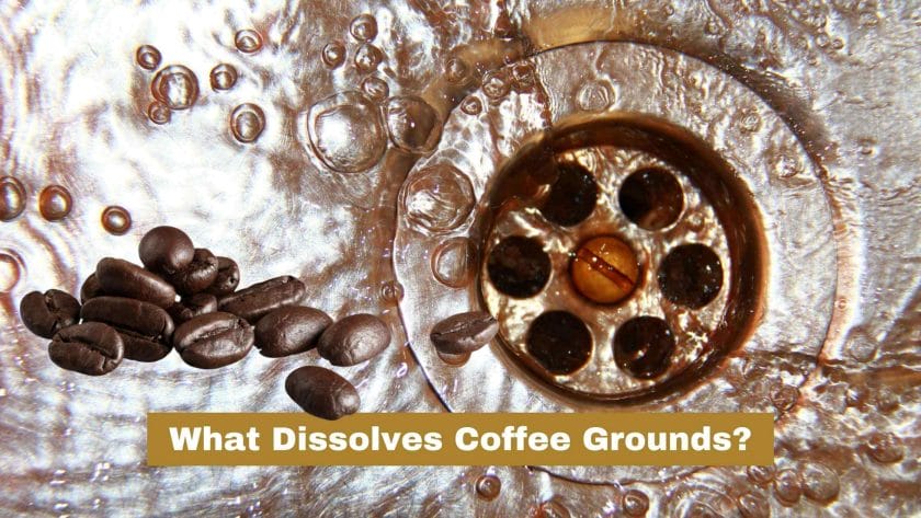 Photo of a drain with brown water from dissolving coffee grounds and coffee grounds on top of it. What Dissolves Coffee Grounds?