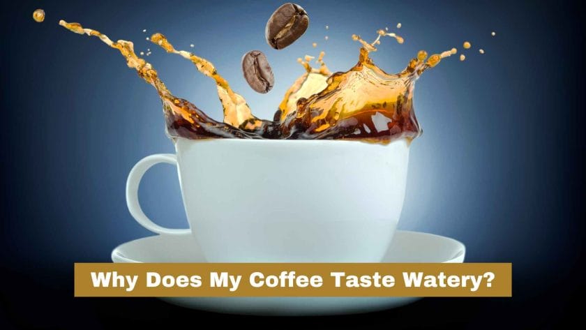 Photo of a black coffee splashing with a blue background. Why Does My Coffee Taste Watery?