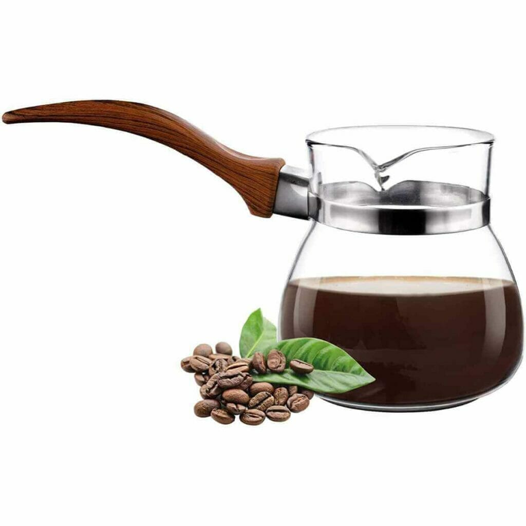 Photo of a glass with a wooden handle Crystalia Turkish Coffee Pot.