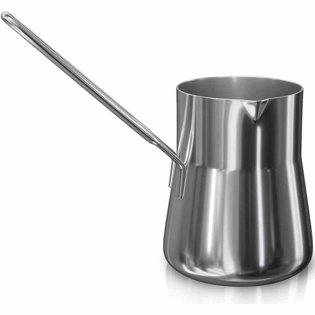 Photo of a stainless steel MaKar Turkish Coffee Pot.