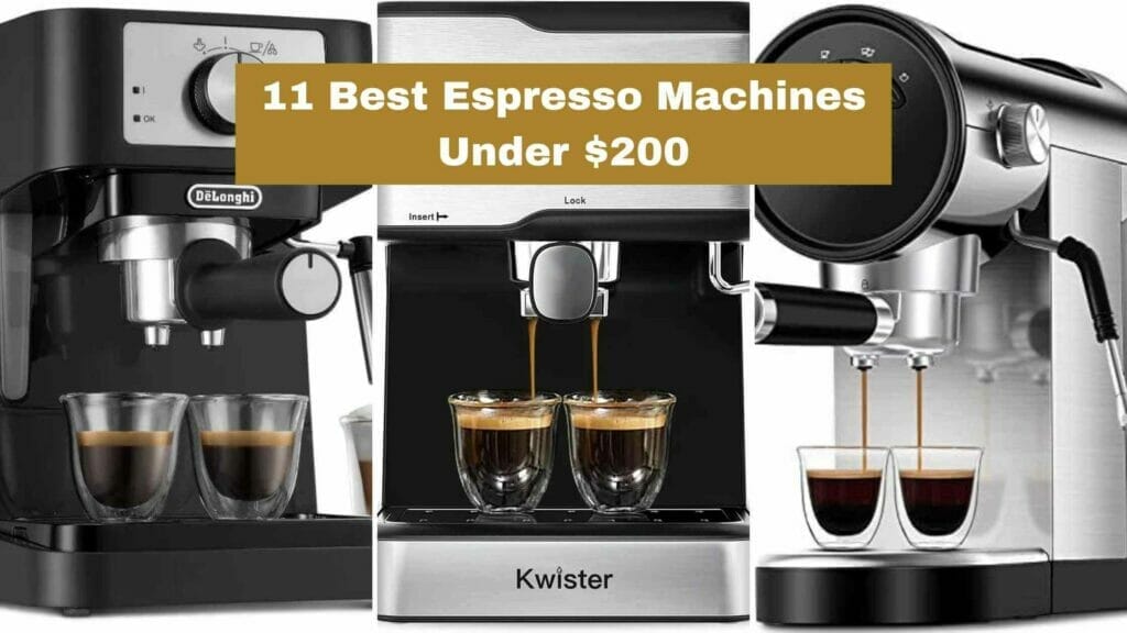 Photo of three espresso machines. A Delonghi a Kwister and a Ilavie. Best espresso machines under $200.