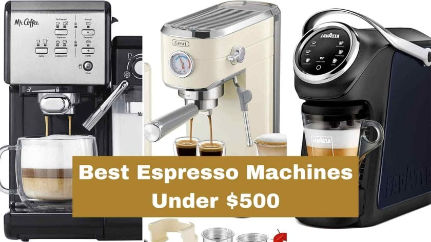 Photo of a Mr.Coffee a Gevi and a Lavazza espresso machines. Best Espresso Machines Under $500.