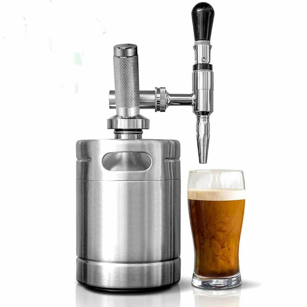 Photo of a silver stainless steel NutriChef Nitro Cold Brew Coffee Keg